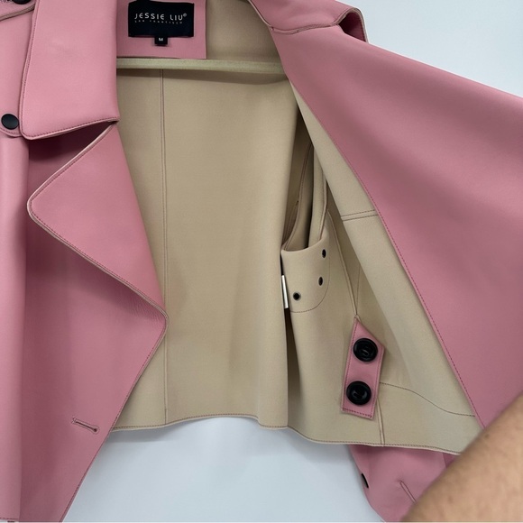 Jessie Liu Oversized Leather Moto Jacket in Light Pink Lamb Leather Med $575 - Picture 7 of 11